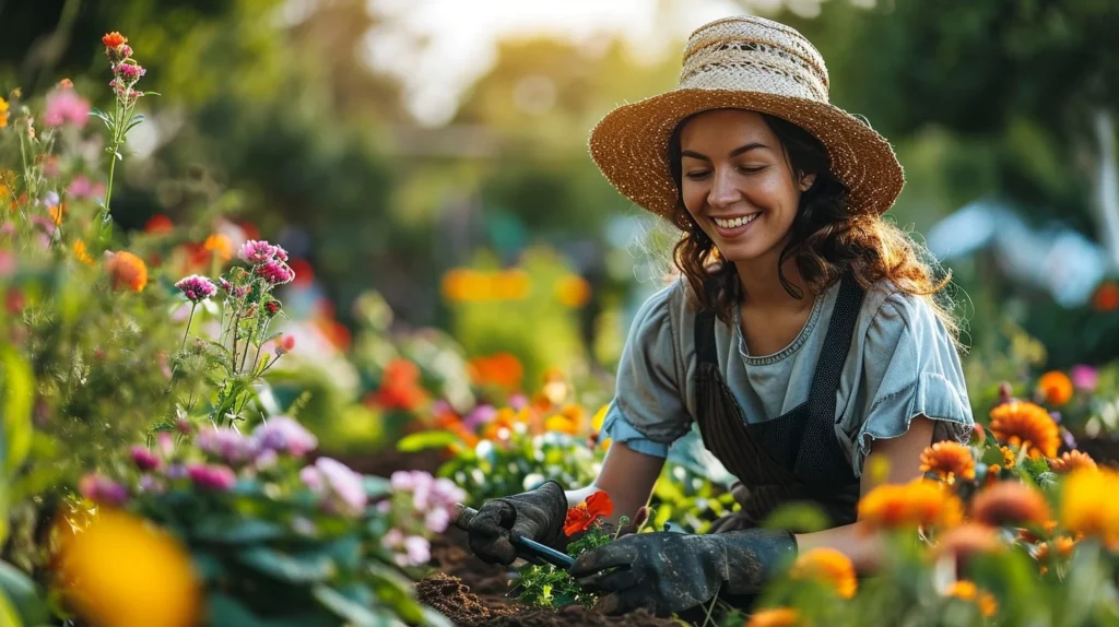 Person smilling in an urban garden