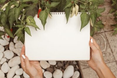 A Person Holding a Blank Notebook With Green Leaves